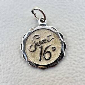 Vintage Sterling Silver Sweet 16 Birthday Charm 16th Scalloped Cursive QG 925